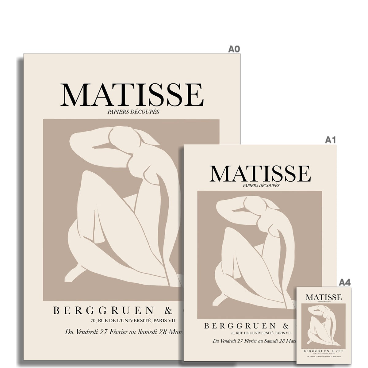 © les muses / Matisse wall art prints featuring nude figure cut outs or "Papiers Découpés" in a danish pastel style. Matisse exhibition posters with paper cut-outs. Berggruen & Cie museum prints for your gallery wall.