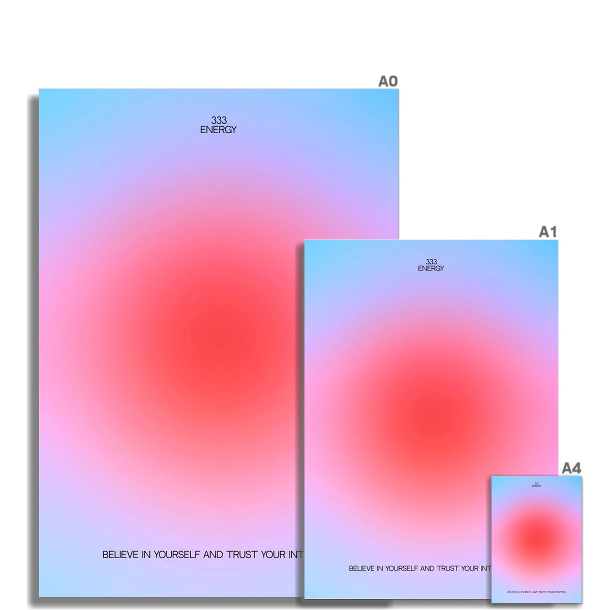 An angel number art print with a gradient aura. Add a touch of angel energy to your walls with a angel number auras. The perfect wall art posters to create a soft and dreamy aesthetic with your apartment or dorm decor. 333 Energy: Believe In Yourself And Trust Your Intuition