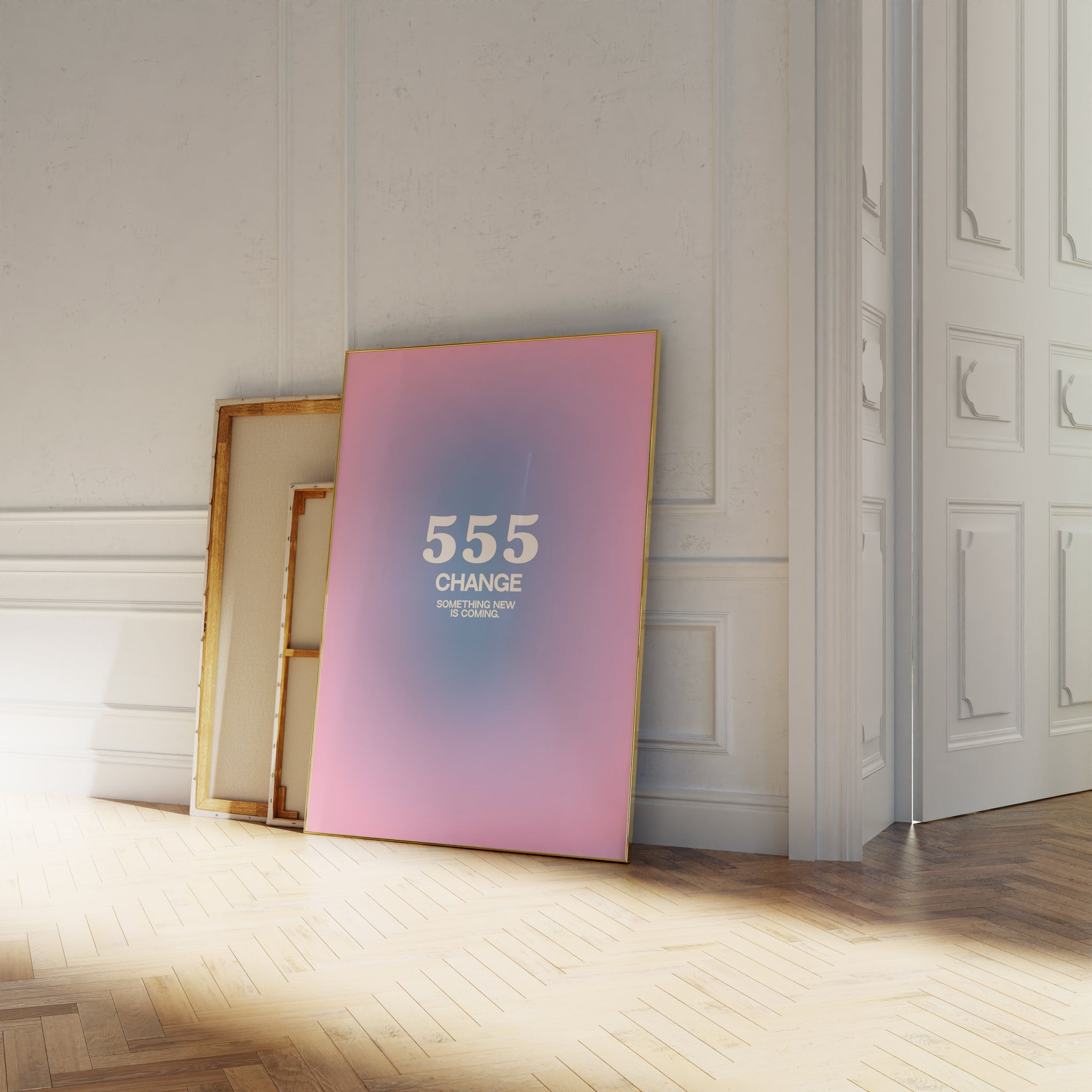 An angel number art print with a gradient aura. Add a touch of angel energy to your walls with a angel number auras. The perfect wall art posters to create a soft and dreamy aesthetic with your apartment or dorm decor. 555 Change: Something New Is Coming.