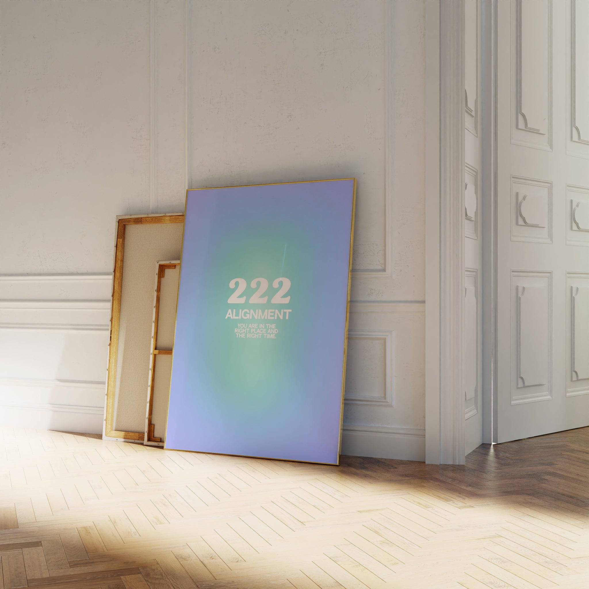 An angel number art print with a gradient aura. Add a touch of angel energy to your walls with a angel number auras. The perfect wall art posters to create a soft and dreamy aesthetic with your apartment or dorm decor. 222 Alignment: You Are In The Right Place And The Right Time.