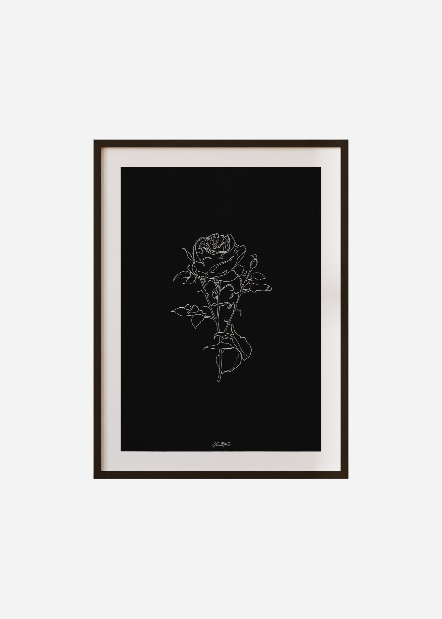 rose - noir / line art n.60 Framed & Mounted Print
