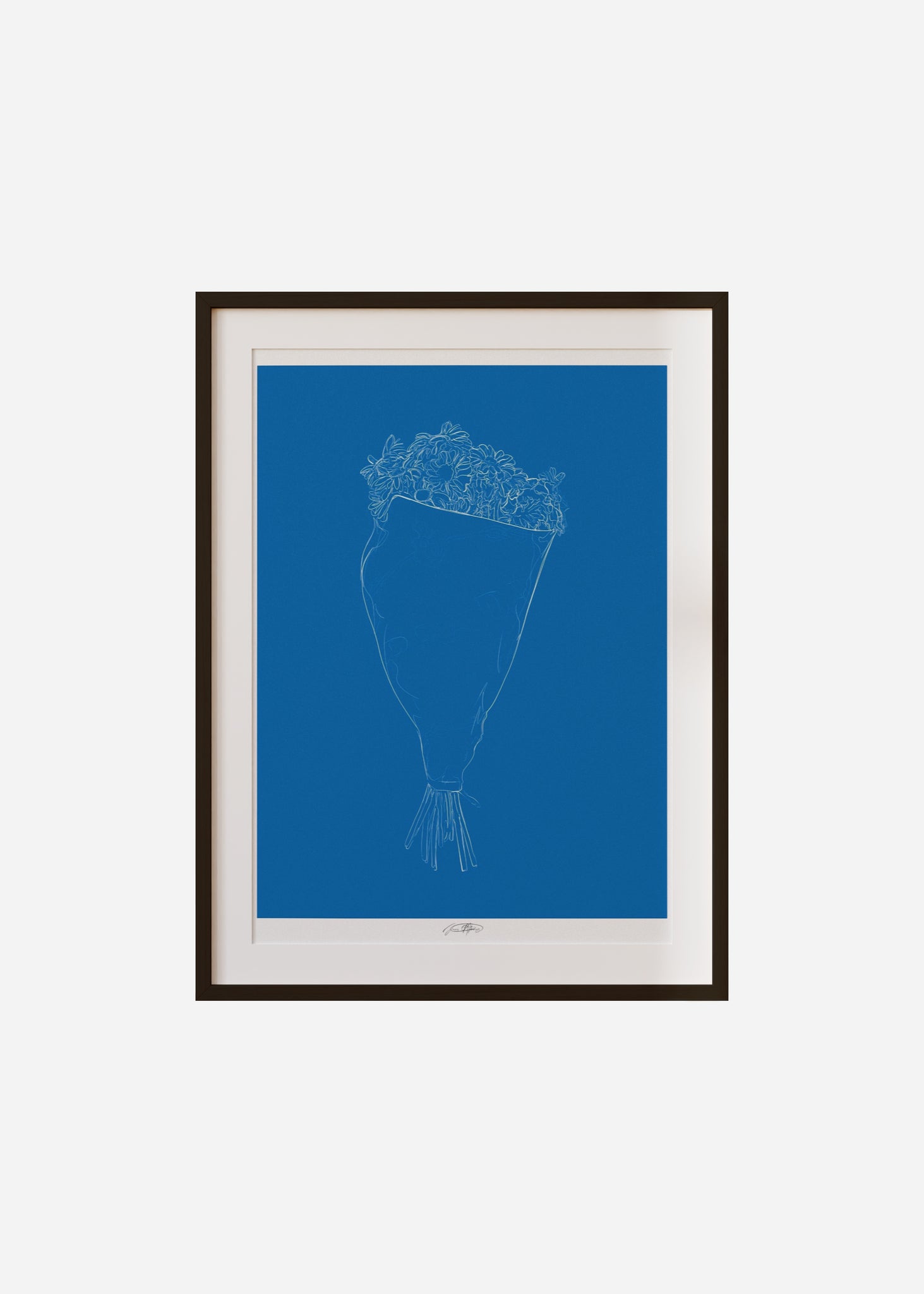 bring her flowers - blue / line art n.62 Framed & Mounted Print