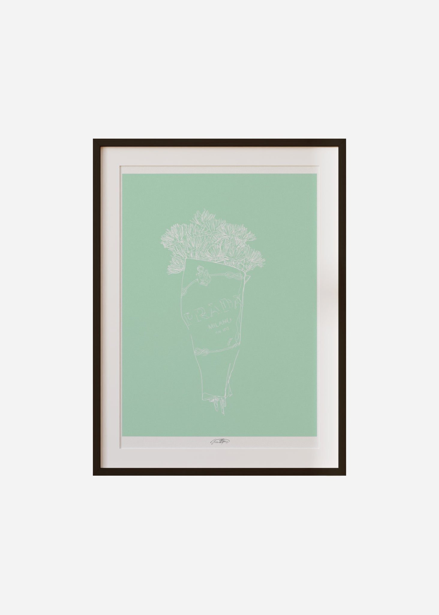 bring her flowers II - green / line art n.64 Framed & Mounted Print