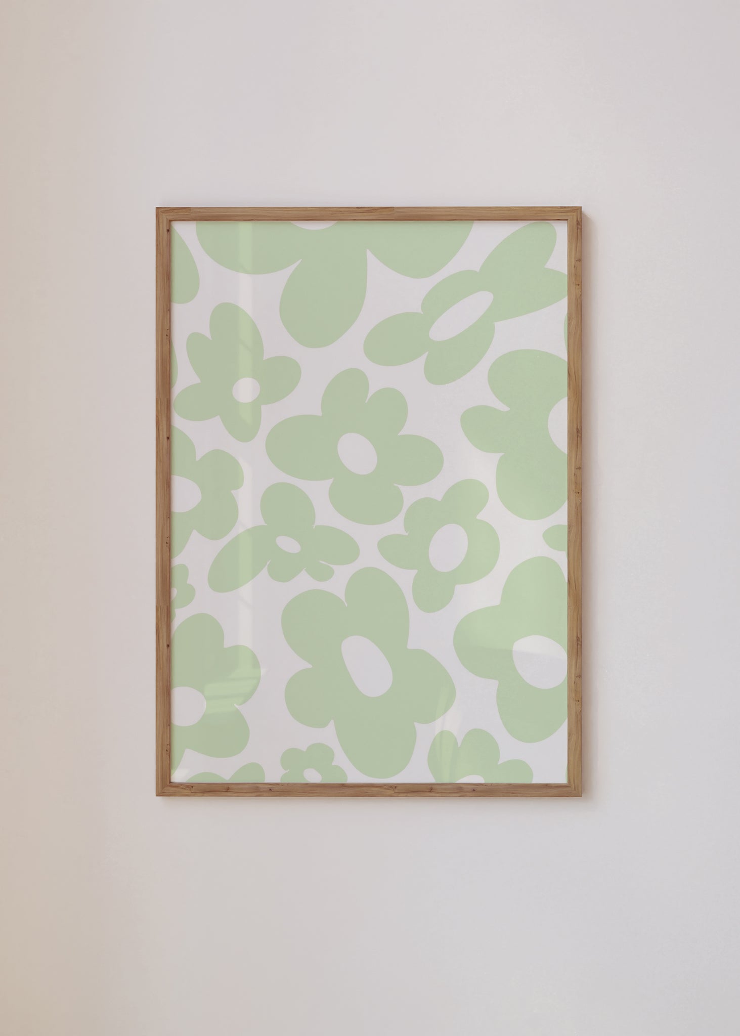 Retro flowers / Green Framed Print