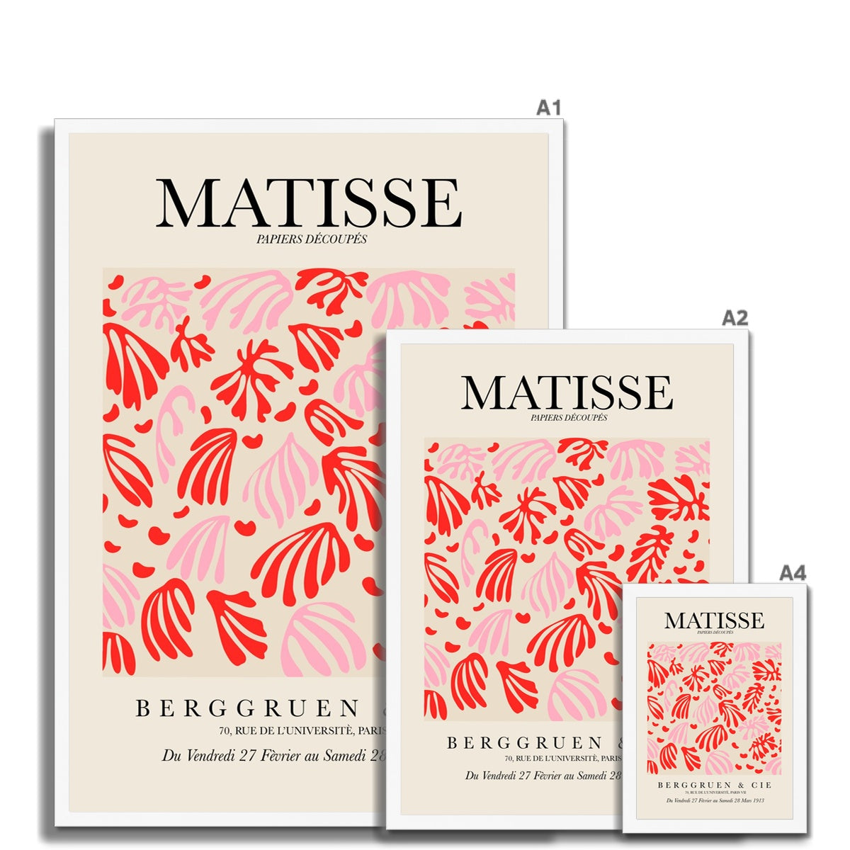 © les muses / Matisse wall art prints featuring flora cut outs or "Papiers Découpés" in a danish pastel style. Matisse exhibition posters with paper cut-outs. Berggruen & Cie museum prints for your gallery wall.