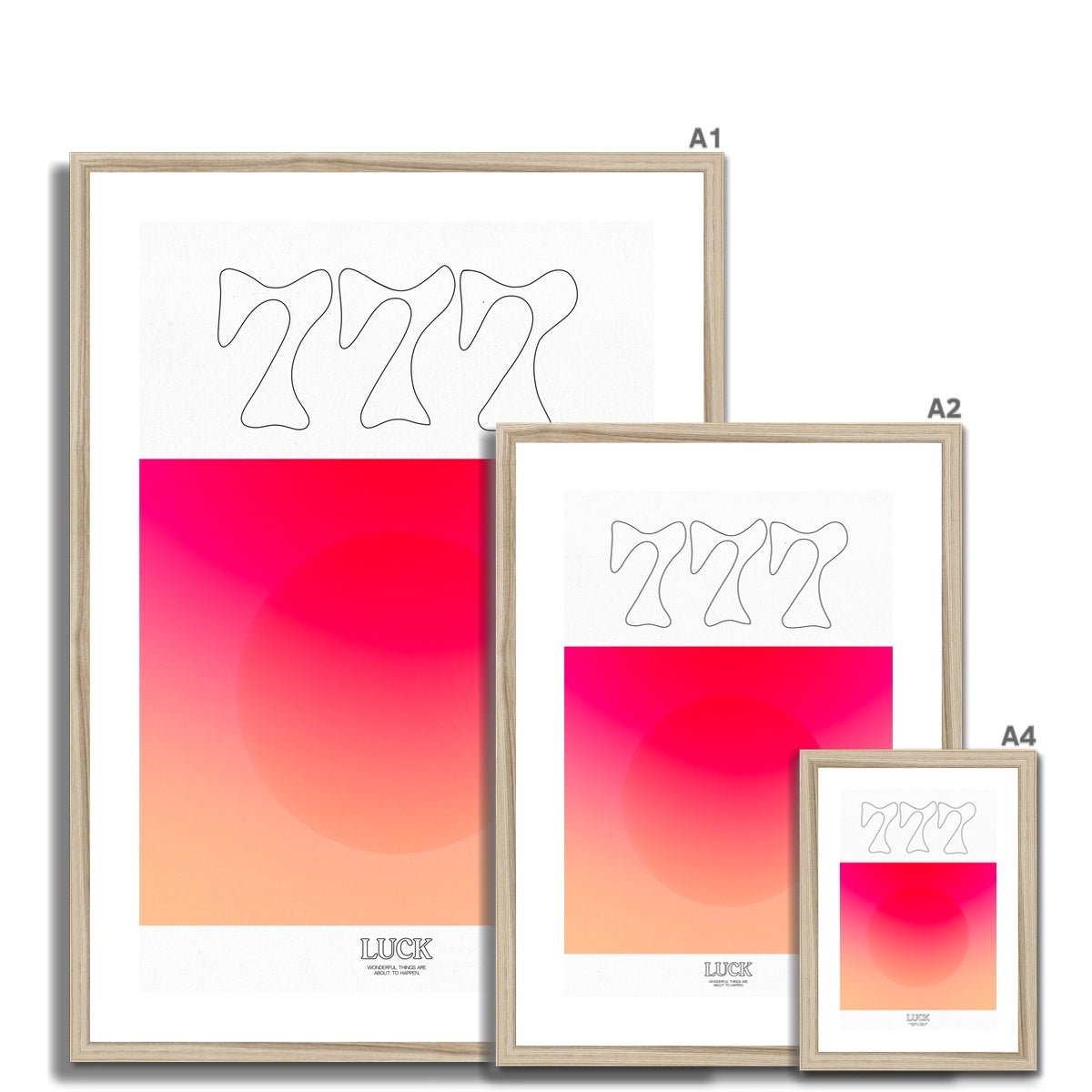 An angel number art print with a gradient aura. Add a touch of angel energy to your walls with a angel number auras. The perfect wall art posters to create a soft and dreamy aesthetic with your apartment or dorm decor. 777 Luck: Wonderful Things Are About To Happen