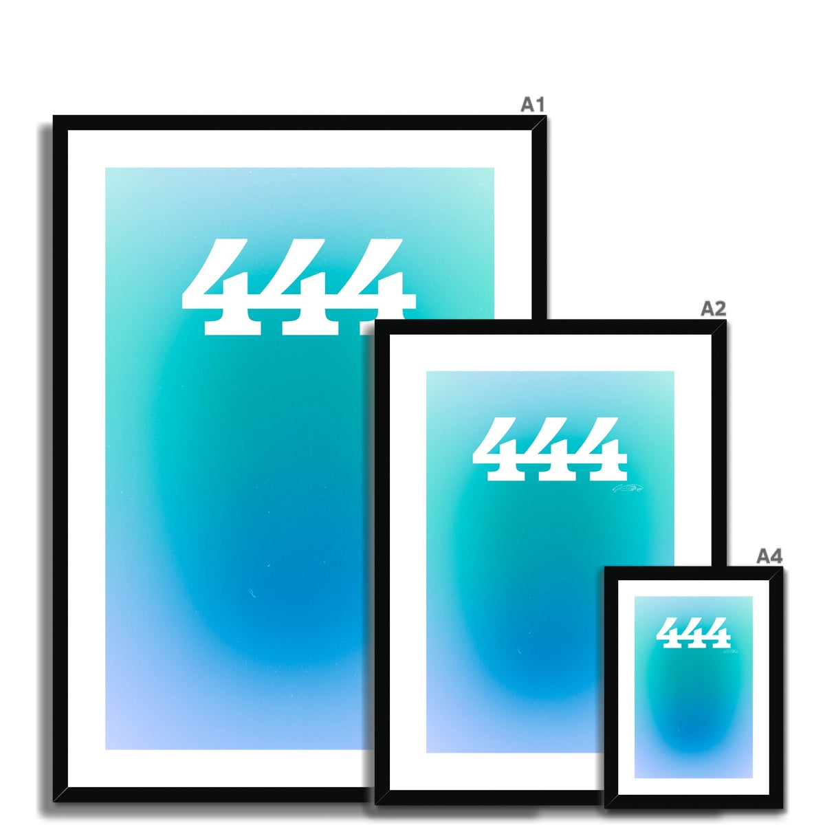 An angel number art print with a gradient aura. Add a touch of angel energy to your walls with a angel number auras. The perfect wall art posters to create a soft and dreamy aesthetic with your apartment or dorm decor. 444 Protection: The Universe And Your Spiritual Guides Are Protecting You.