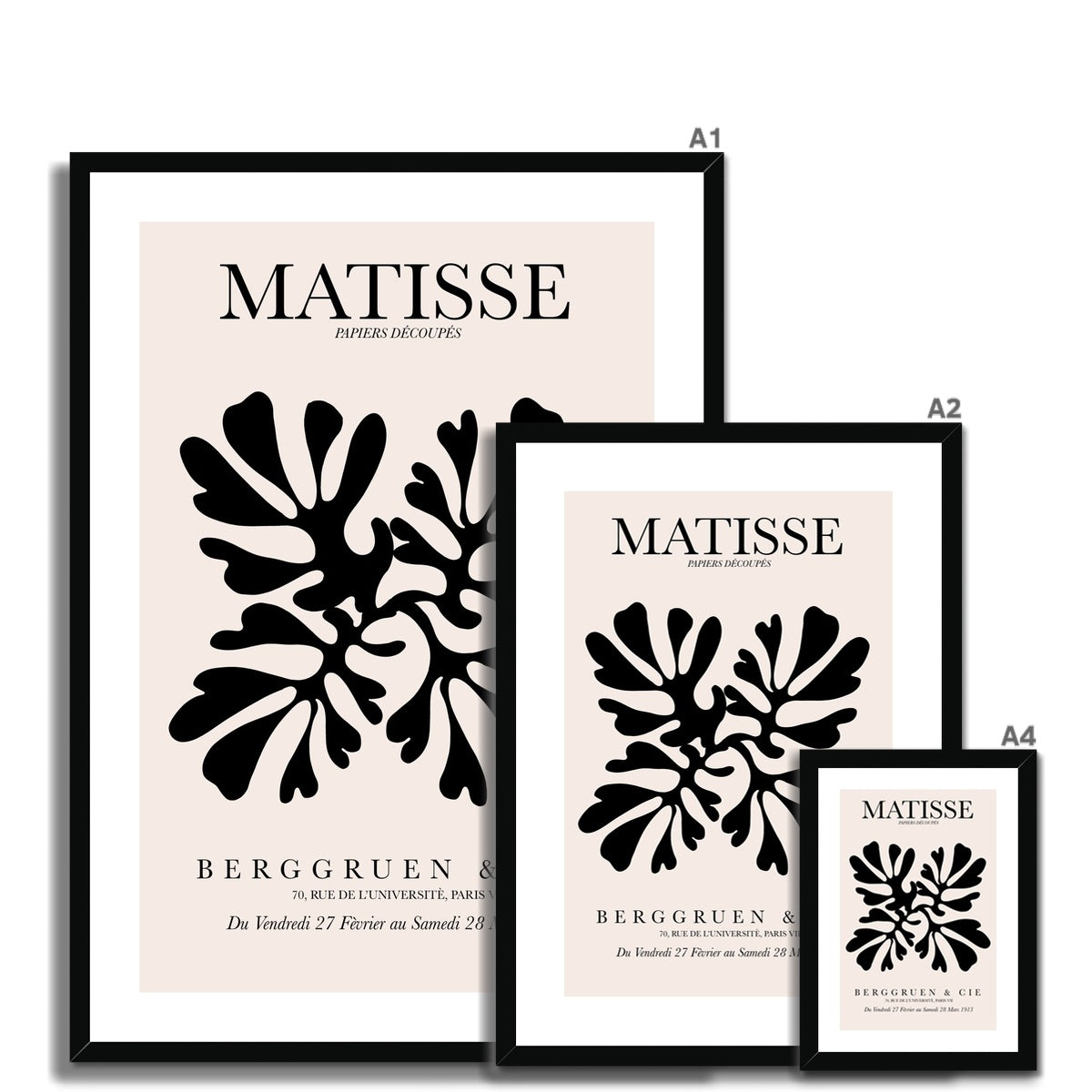 © les muses / Matisse wall art prints featuring flora cut outs or "Papiers Découpés" in a danish pastel style. Matisse exhibition posters with paper cut-outs. Berggruen & Cie museum prints for your gallery wall.