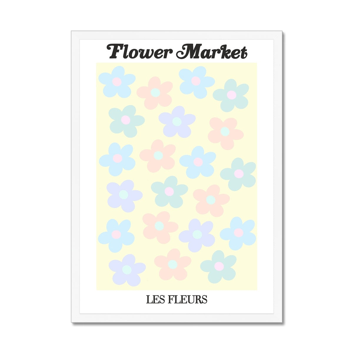 © les muses / Our Flower Market / Les Fleurs collection features wall art with a vibrant daisy design under original hand drawn typography. Danish pastel posters full of daisies to brighten up any gallery wall.
