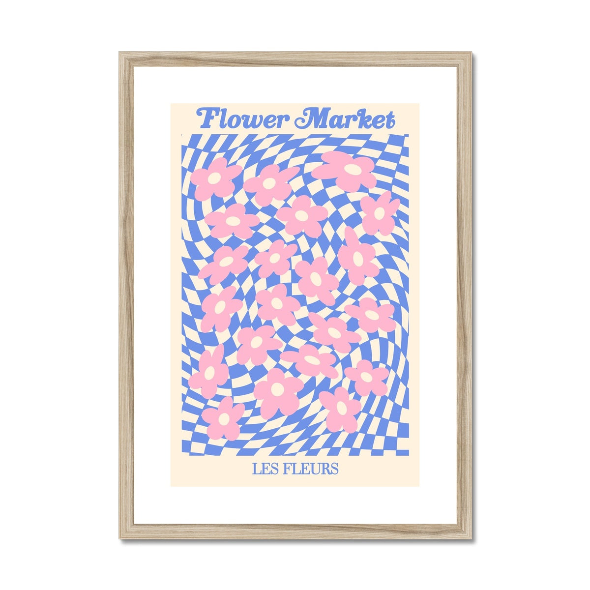 © les muses / Our Flower Market / Psychedelic collection features wall art with checkered floral daisy illustrations under original hand drawn typography, titled Flower Market / Les Fleurs. Danish pastel posters full of checkers and daisies to brighten up any gallery wall.
