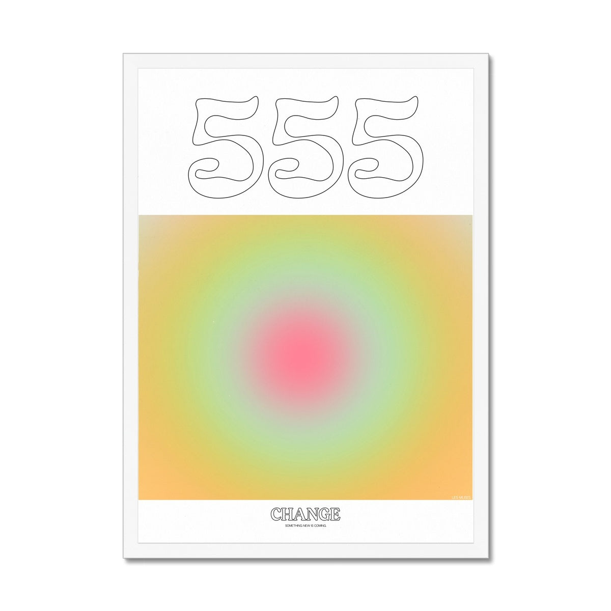 An angel number art print with a gradient aura. Add a touch of angel energy to your walls with a angel number auras. The perfect wall art posters to create a soft and dreamy aesthetic with your apartment or dorm decor. 555 Change: Something New Is Coming.