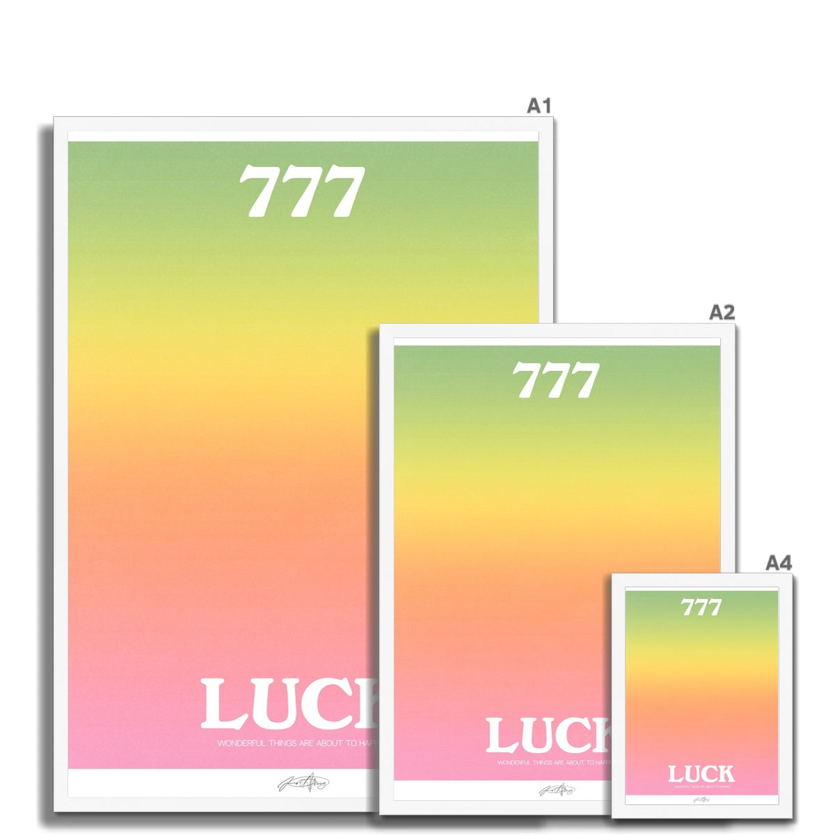 An angel number art print with a gradient aura. Add a touch of angel energy to your walls with a angel number auras. The perfect wall art posters to create a soft and dreamy aesthetic with your apartment or dorm decor. 777 Luck: Wonderful Things Are About To Happen