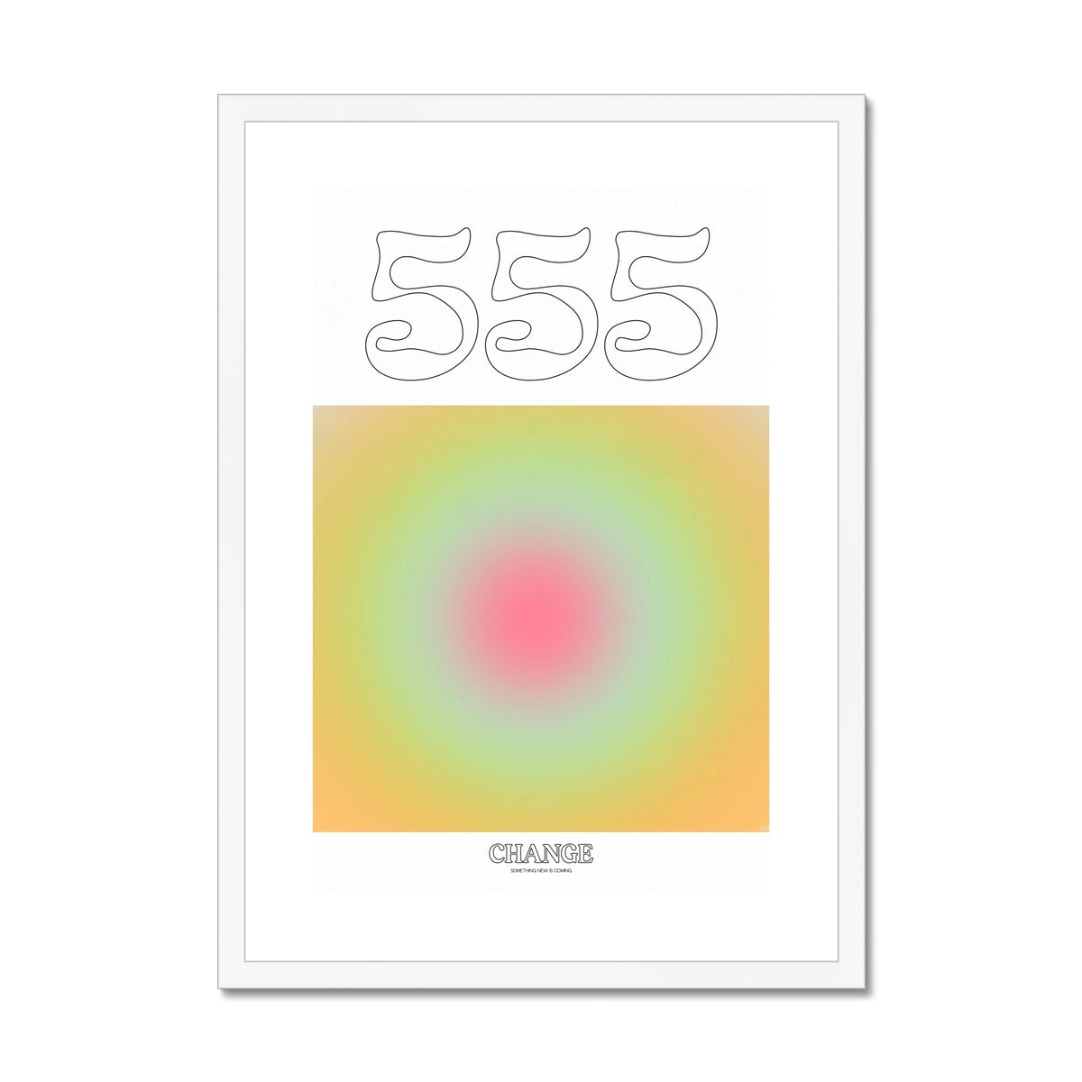 An angel number art print with a gradient aura. Add a touch of angel energy to your walls with a angel number auras. The perfect wall art posters to create a soft and dreamy aesthetic with your apartment or dorm decor. 555 Change: Something New Is Coming.