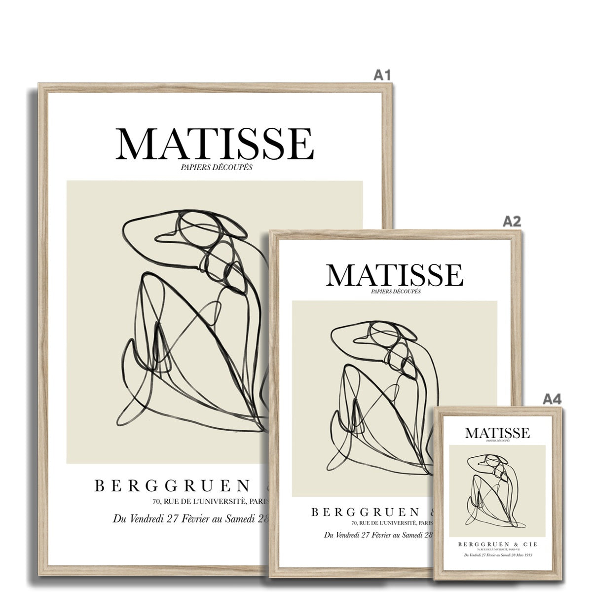 © les muses / Matisse wall art prints featuring nude figure line art or "Papiers Découpés" in a danish pastel style. Matisse exhibition posters with line art figures. Berggruen & Cie museum prints for your gallery wall. 