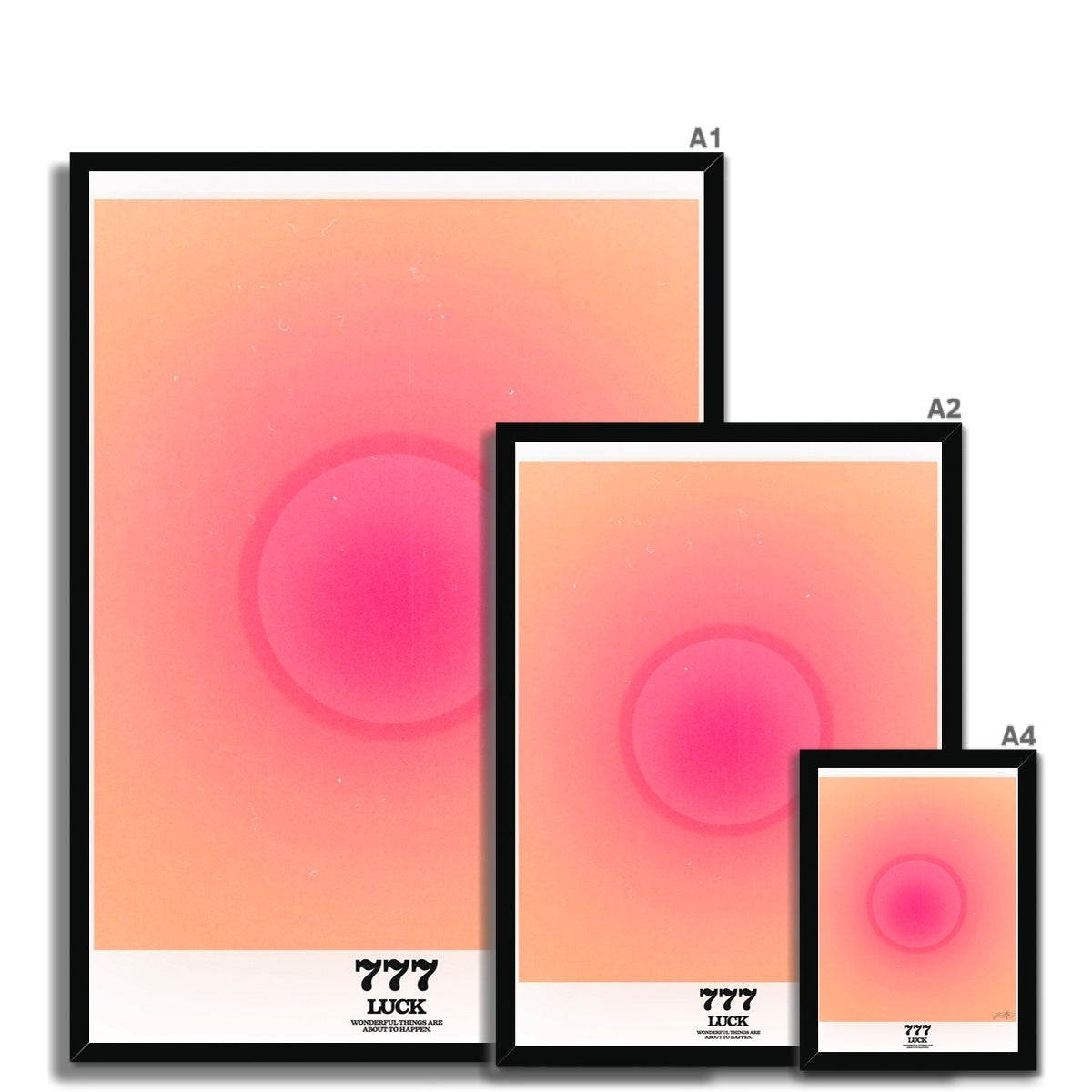 An angel number art print with a gradient aura. Add a touch of angel energy to your walls with a angel number auras. The perfect wall art posters to create a soft and dreamy aesthetic with your apartment or dorm decor. 777 Luck: Wonderful Things Are About To Happen