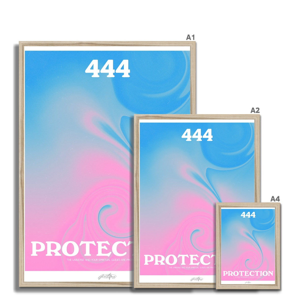 An angel number art print with a gradient aura. Add a touch of angel energy to your walls with a angel number auras. The perfect wall art posters to create a soft and dreamy aesthetic with your apartment or dorm decor. 444 Protection: The Universe And Your Spiritual Guides Are Protecting You.