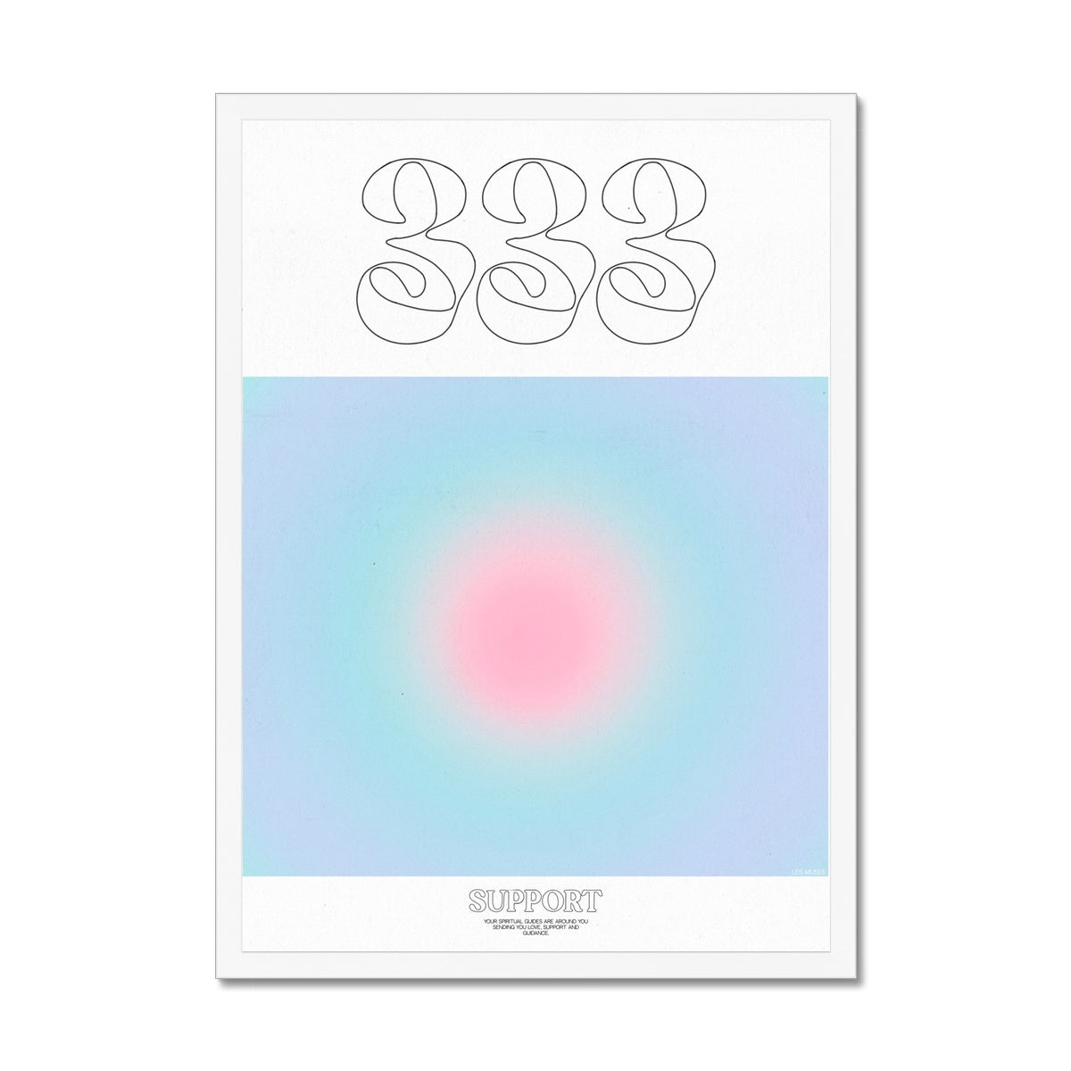 An angel number art print with a gradient aura. Add a touch of angel energy to your walls with a angel number auras. The perfect wall art posters to create a soft and dreamy aesthetic with your apartment or dorm decor. 333 Support: Your Spiritual Guides Are All Around You Sending You Love, Support And Guidance.