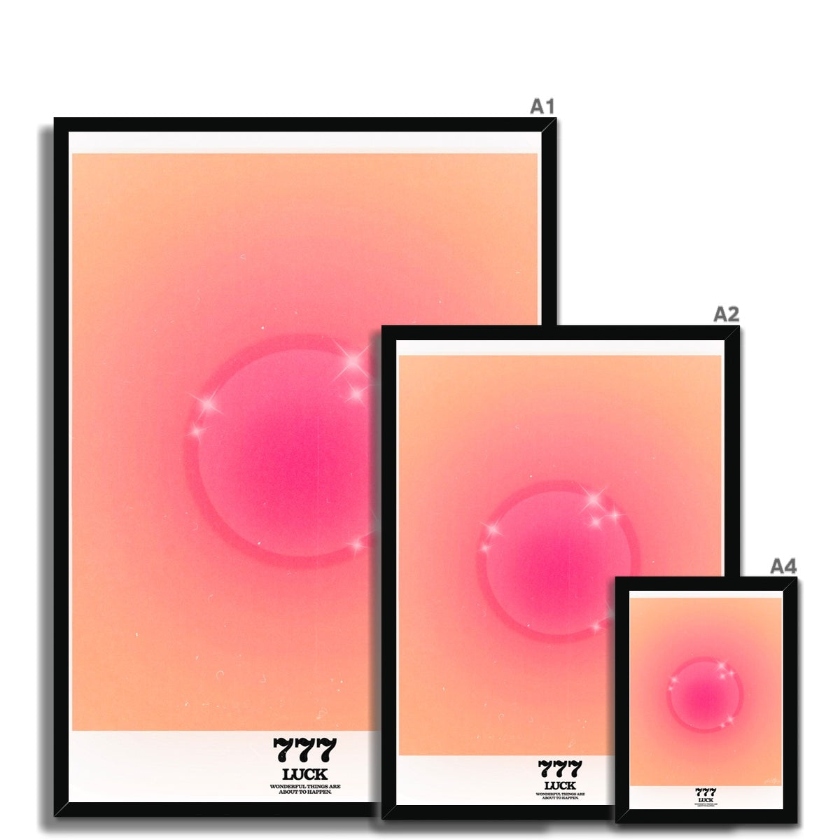 An angel number art print with a gradient aura. Add a touch of angel energy to your walls with a angel number auras. The perfect wall art posters to create a soft and dreamy aesthetic with your apartment or dorm decor. 777 Luck: Wonderful Things Are About To Happen