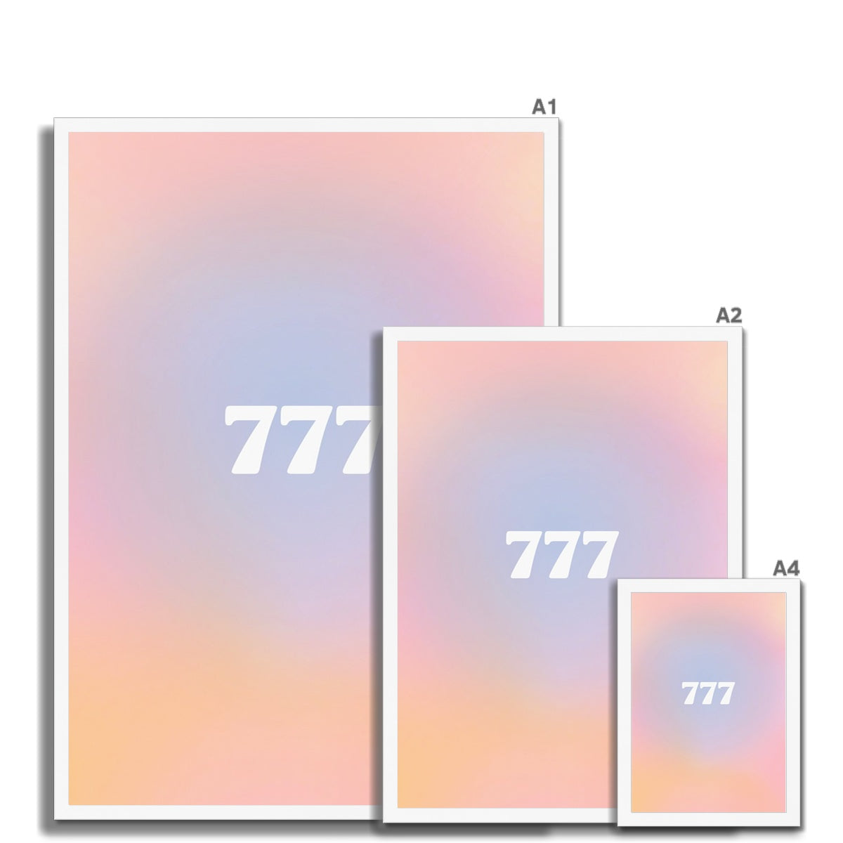 An angel number art print with a gradient aura. Add a touch of angel energy to your walls with a angel number auras. The perfect wall art posters to create a soft and dreamy aesthetic with your apartment or dorm decor. 777 Luck: Wonderful Things Are About To Happen