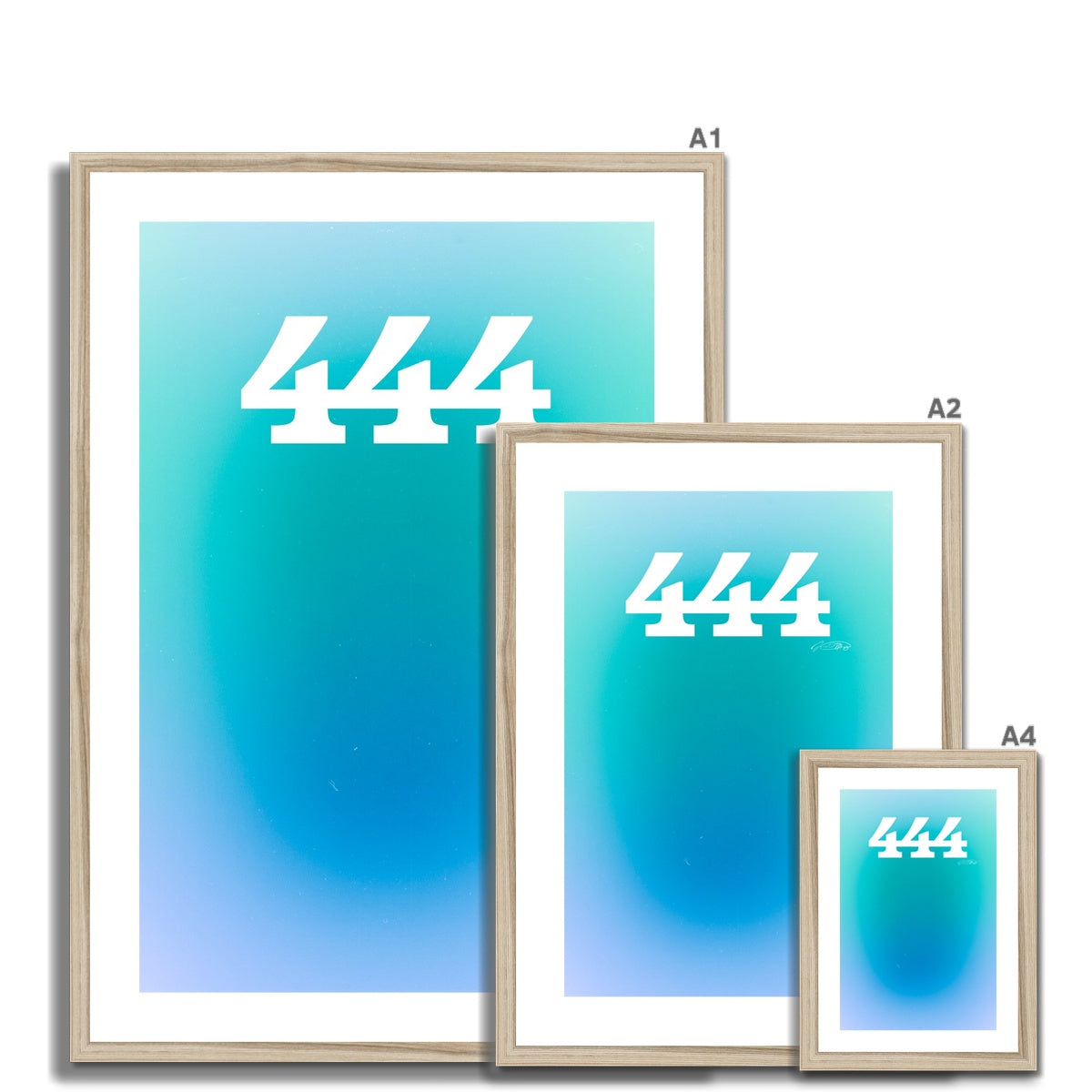 An angel number art print with a gradient aura. Add a touch of angel energy to your walls with a angel number auras. The perfect wall art posters to create a soft and dreamy aesthetic with your apartment or dorm decor. 444 Protection: The Universe And Your Spiritual Guides Are Protecting You.