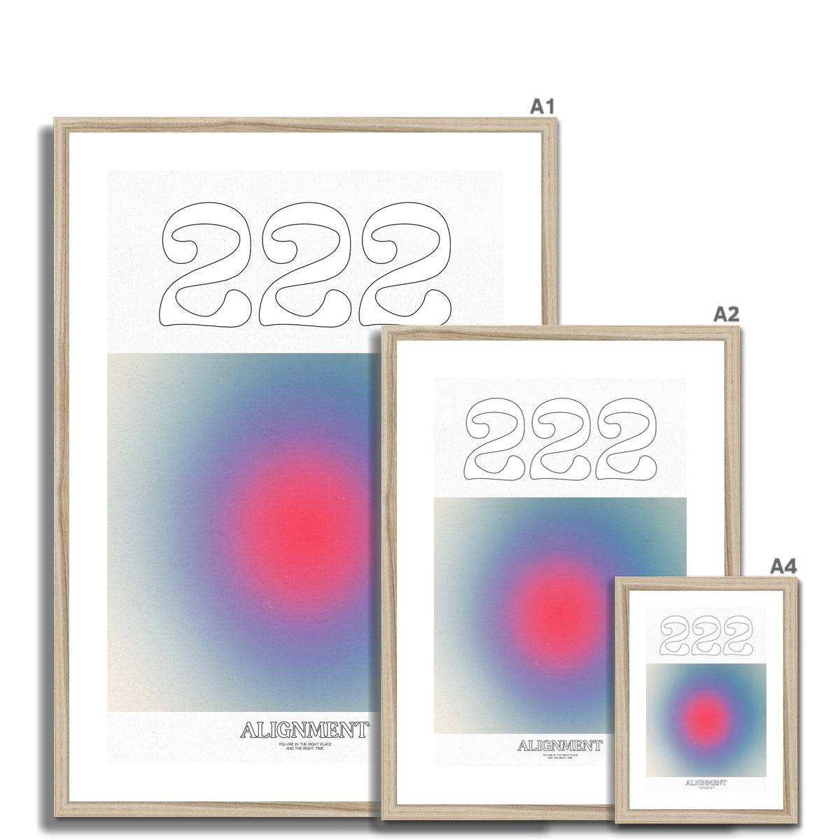 An angel number art print with a gradient aura. Add a touch of angel energy to your walls with a angel number auras. The perfect wall art posters to create a soft and dreamy aesthetic with your apartment or dorm decor. 222 Alignment: You Are In The Right Place And The Right Time.