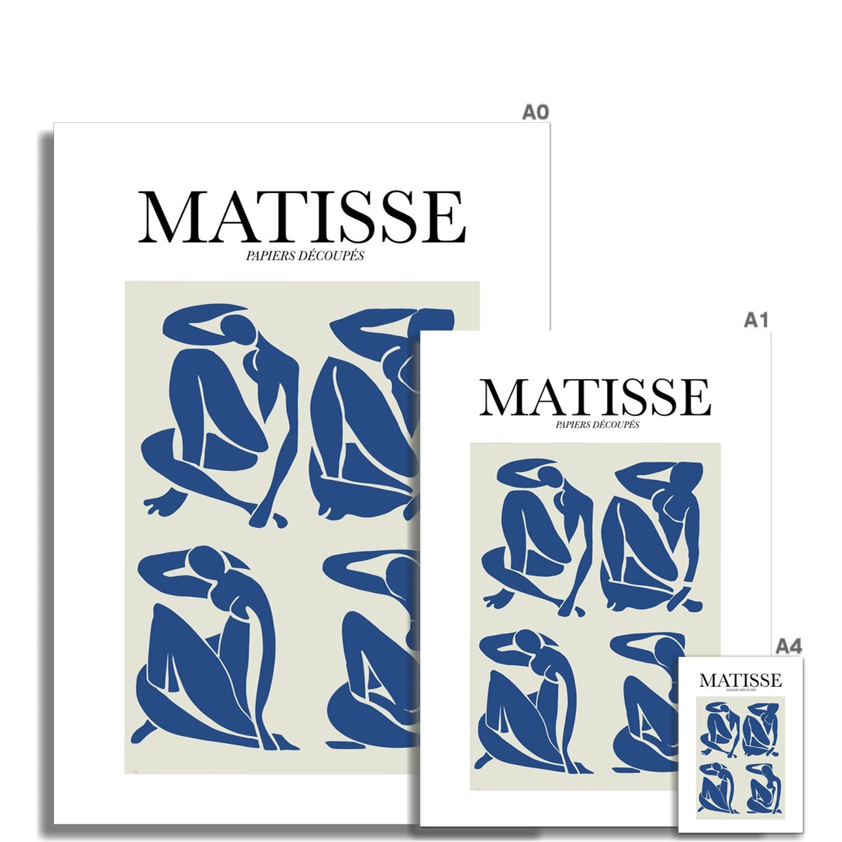 © les muses / Matisse wall art prints featuring nude figure cut outs or "Papiers Découpés" in a danish pastel style. Matisse exhibition posters with paper cut-outs. Berggruen & Cie museum prints for your gallery wall.