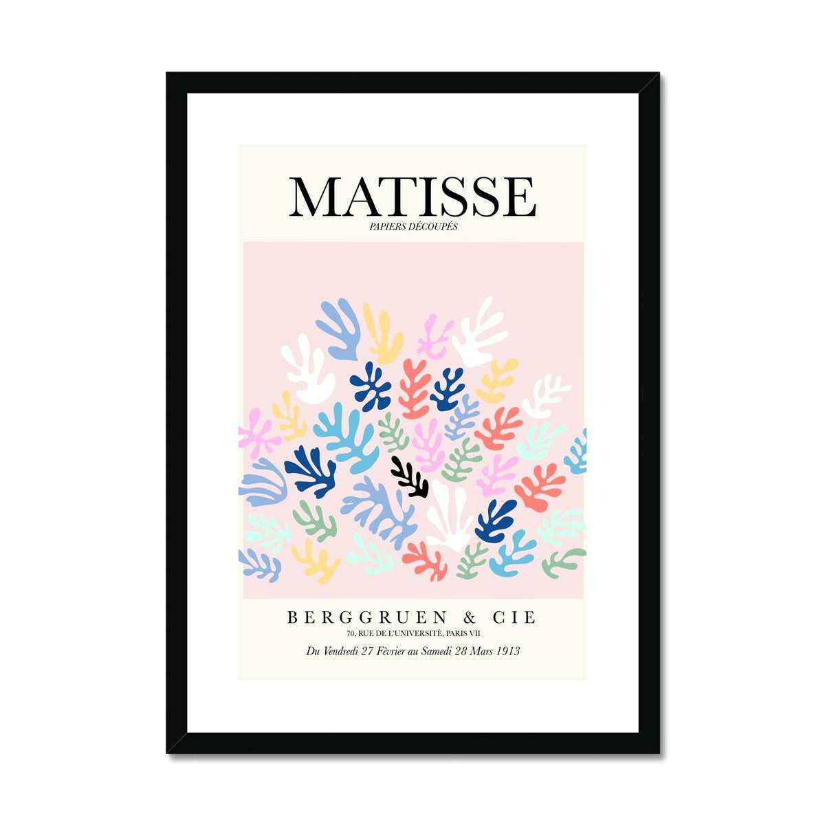 © les muses / Matisse wall art prints featuring flora cut outs or "Papiers Découpés" in a danish pastel style. Matisse exhibition posters with paper cut-outs. Berggruen & Cie museum prints for your gallery wall.