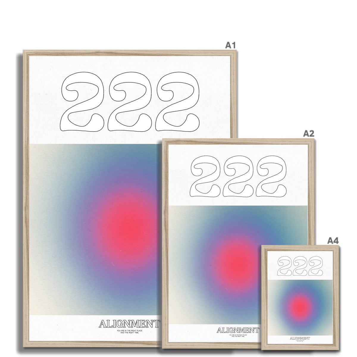 An angel number art print with a gradient aura. Add a touch of angel energy to your walls with a angel number auras. The perfect wall art posters to create a soft and dreamy aesthetic with your apartment or dorm decor. 222 Alignment: You Are In The Right Place And The Right Time.