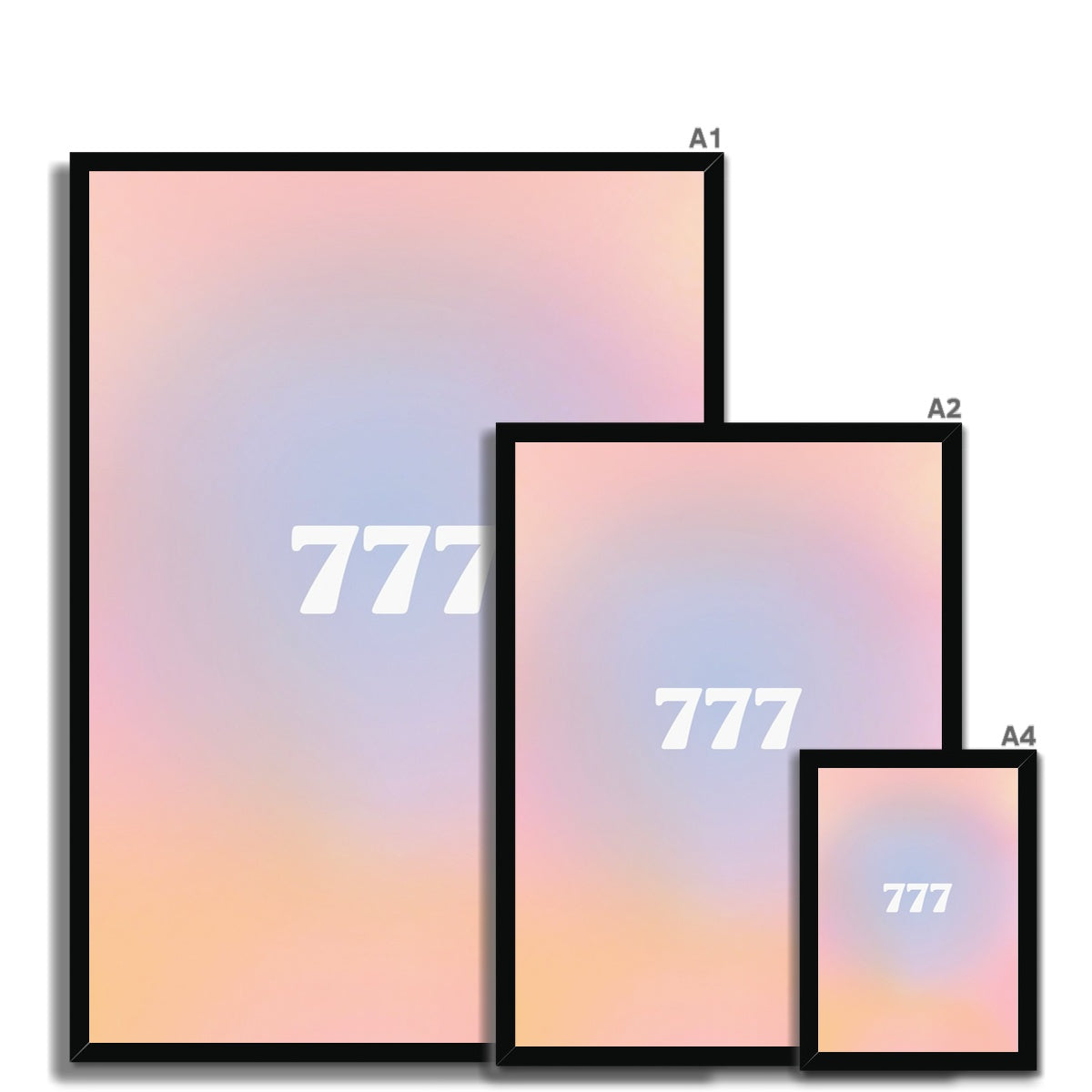 An angel number art print with a gradient aura. Add a touch of angel energy to your walls with a angel number auras. The perfect wall art posters to create a soft and dreamy aesthetic with your apartment or dorm decor. 777 Luck: Wonderful Things Are About To Happen