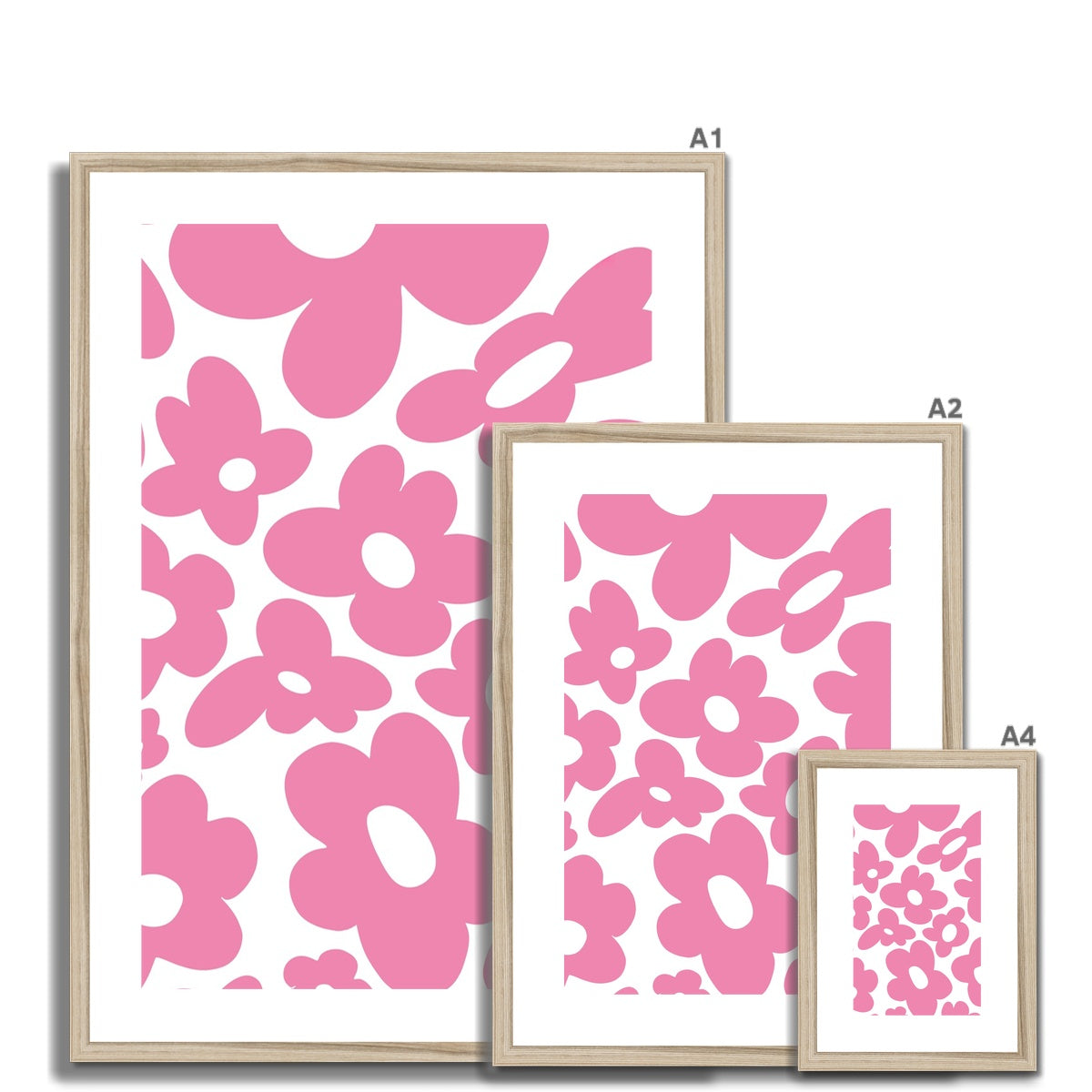 Retro flowers / Pink Framed & Mounted Print