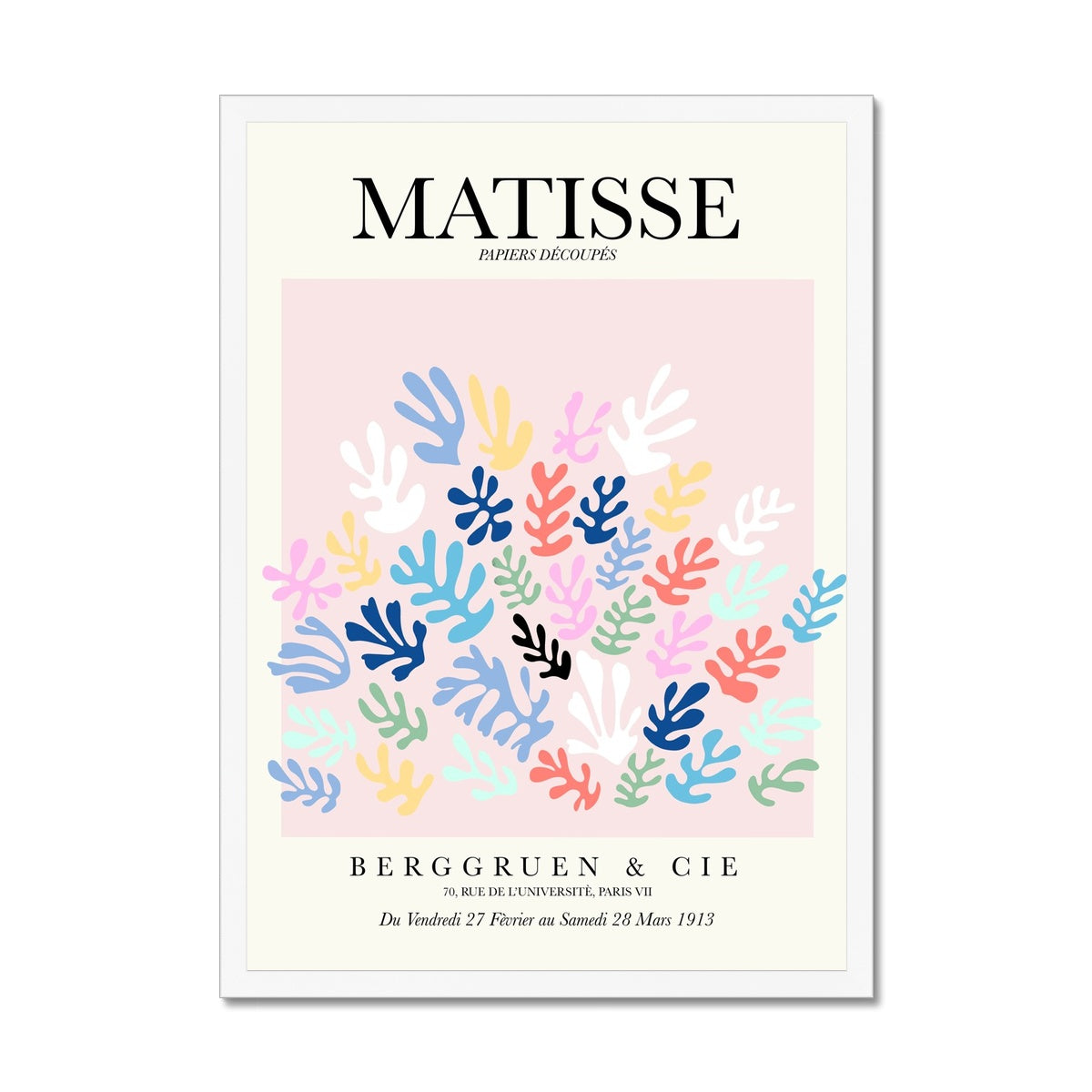 © les muses / Matisse wall art prints featuring flora cut outs or "Papiers Découpés" in a danish pastel style. Matisse exhibition posters with paper cut-outs. Berggruen & Cie museum prints for your gallery wall.