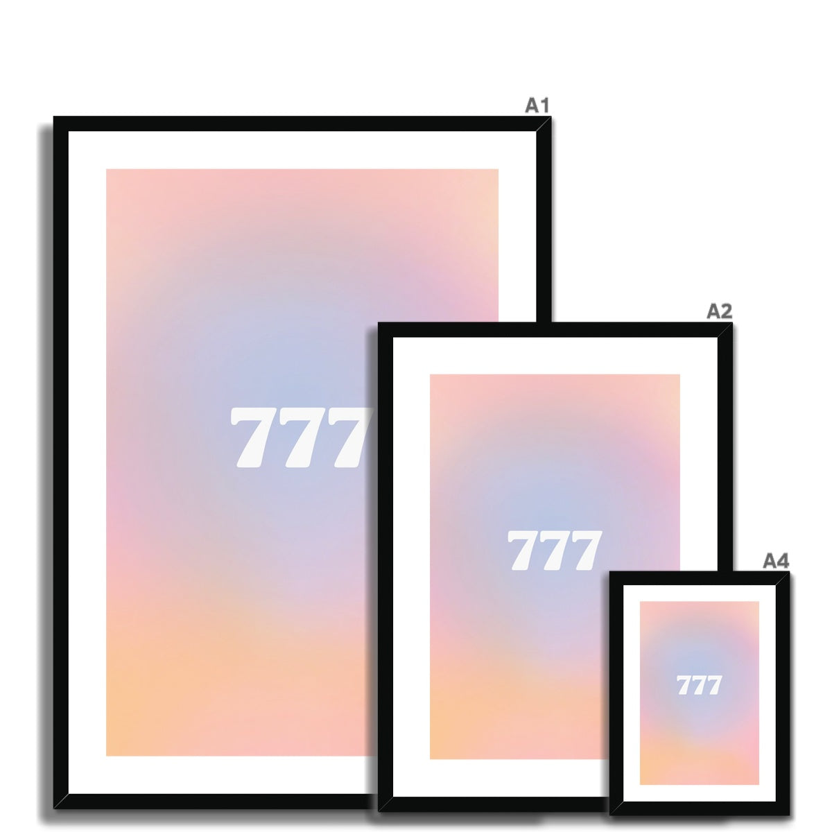 An angel number art print with a gradient aura. Add a touch of angel energy to your walls with a angel number auras. The perfect wall art posters to create a soft and dreamy aesthetic with your apartment or dorm decor. 777 Luck: Wonderful Things Are About To Happen