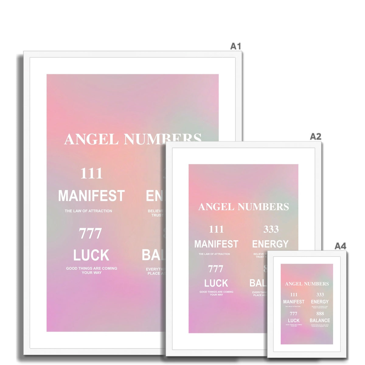 An angel number art print with a gradient aura. Add a touch of angel energy to your walls with a angel number auras. The perfect wall art posters to create a soft and dreamy aesthetic with your apartment or dorm decor.