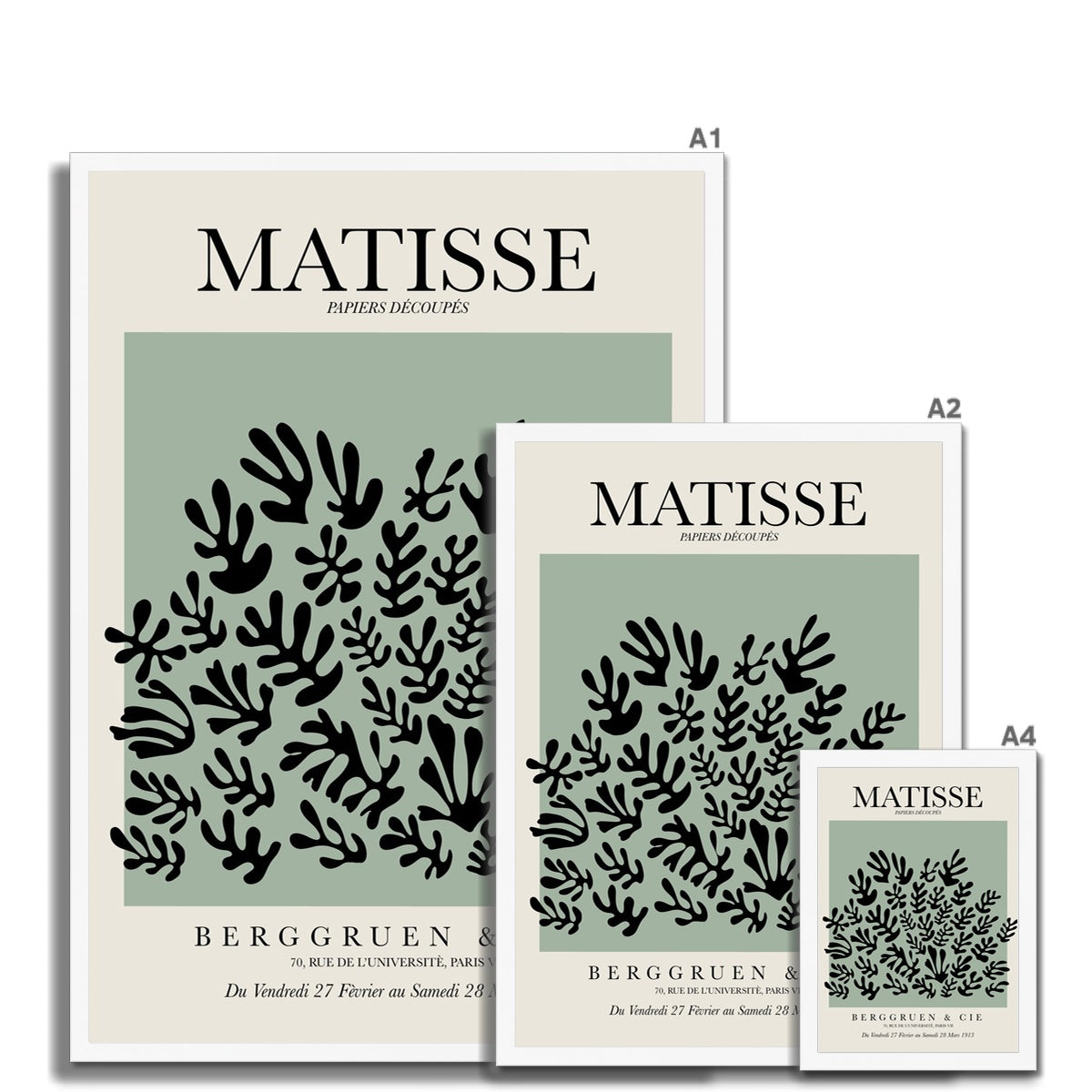 © les muses / Matisse wall art prints featuring flora cut outs or "Papiers Découpés" in a danish pastel style. Matisse exhibition posters with paper cut-outs. Berggruen & Cie museum prints for your gallery wall.