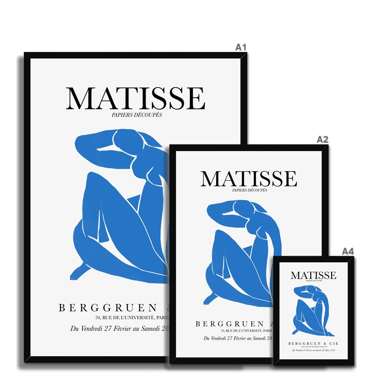 © les muses / Matisse wall art prints featuring nude figure cut outs or "Papiers Découpés" in a danish pastel style. Matisse exhibition posters with paper cut-outs. Berggruen & Cie museum prints for your gallery wall.