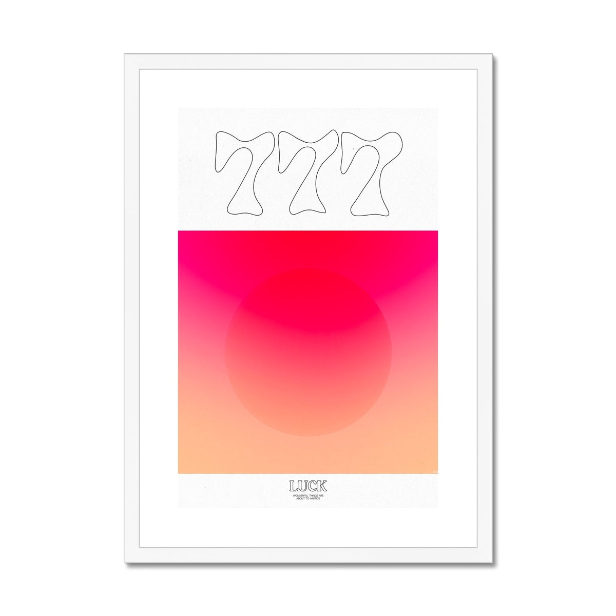 An angel number art print with a gradient aura. Add a touch of angel energy to your walls with a angel number auras. The perfect wall art posters to create a soft and dreamy aesthetic with your apartment or dorm decor. 777 Luck: Wonderful Things Are About To Happen