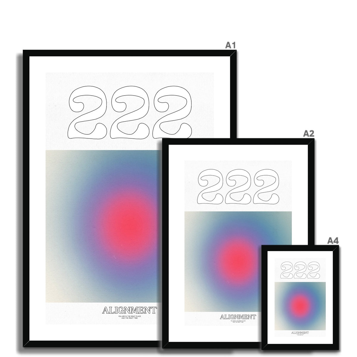 An angel number art print with a gradient aura. Add a touch of angel energy to your walls with a angel number auras. The perfect wall art posters to create a soft and dreamy aesthetic with your apartment or dorm decor. 222 Alignment: You Are In The Right Place And The Right Time.