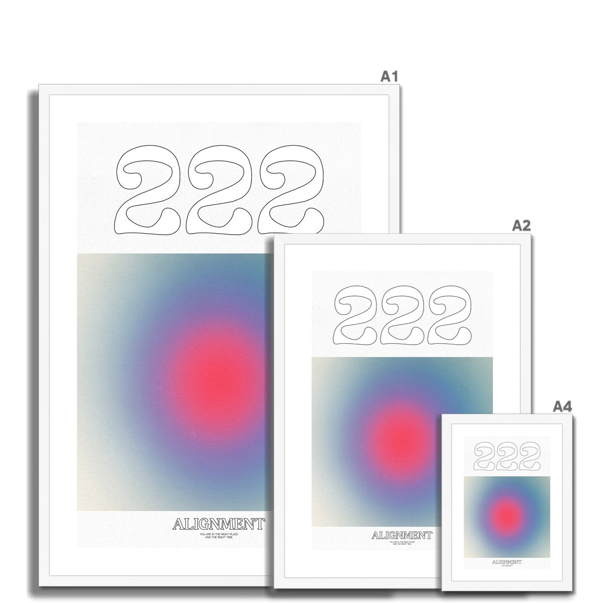 An angel number art print with a gradient aura. Add a touch of angel energy to your walls with a angel number auras. The perfect wall art posters to create a soft and dreamy aesthetic with your apartment or dorm decor. 222 Alignment: You Are In The Right Place And The Right Time.