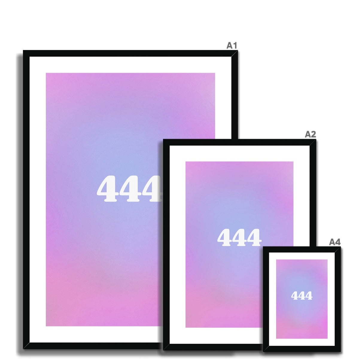 An angel number art print with a gradient aura. Add a touch of angel energy to your walls with a angel number auras. The perfect wall art posters to create a soft and dreamy aesthetic with your apartment or dorm decor. 444 Protection: The Universe And Your Spiritual Guides Are Protecting You.