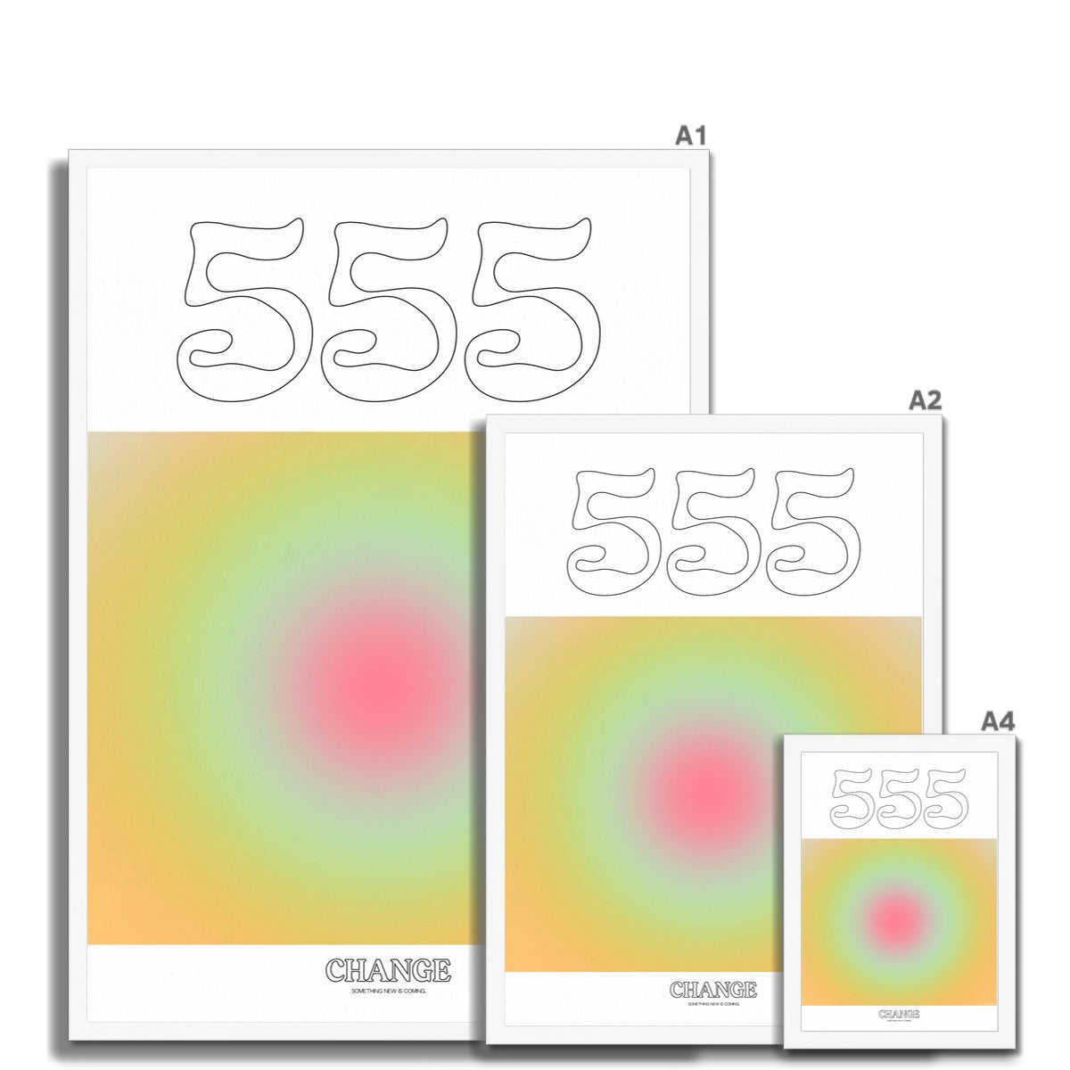 An angel number art print with a gradient aura. Add a touch of angel energy to your walls with a angel number auras. The perfect wall art posters to create a soft and dreamy aesthetic with your apartment or dorm decor. 555 Change: Something New Is Coming.