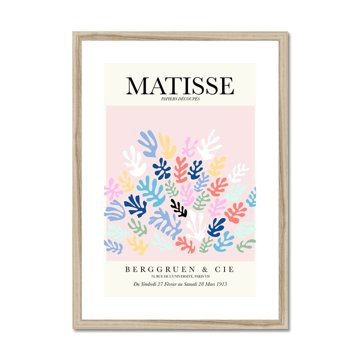 © les muses / Matisse wall art prints featuring flora cut outs or "Papiers Découpés" in a danish pastel style. Matisse exhibition posters with paper cut-outs. Berggruen & Cie museum prints for your gallery wall.