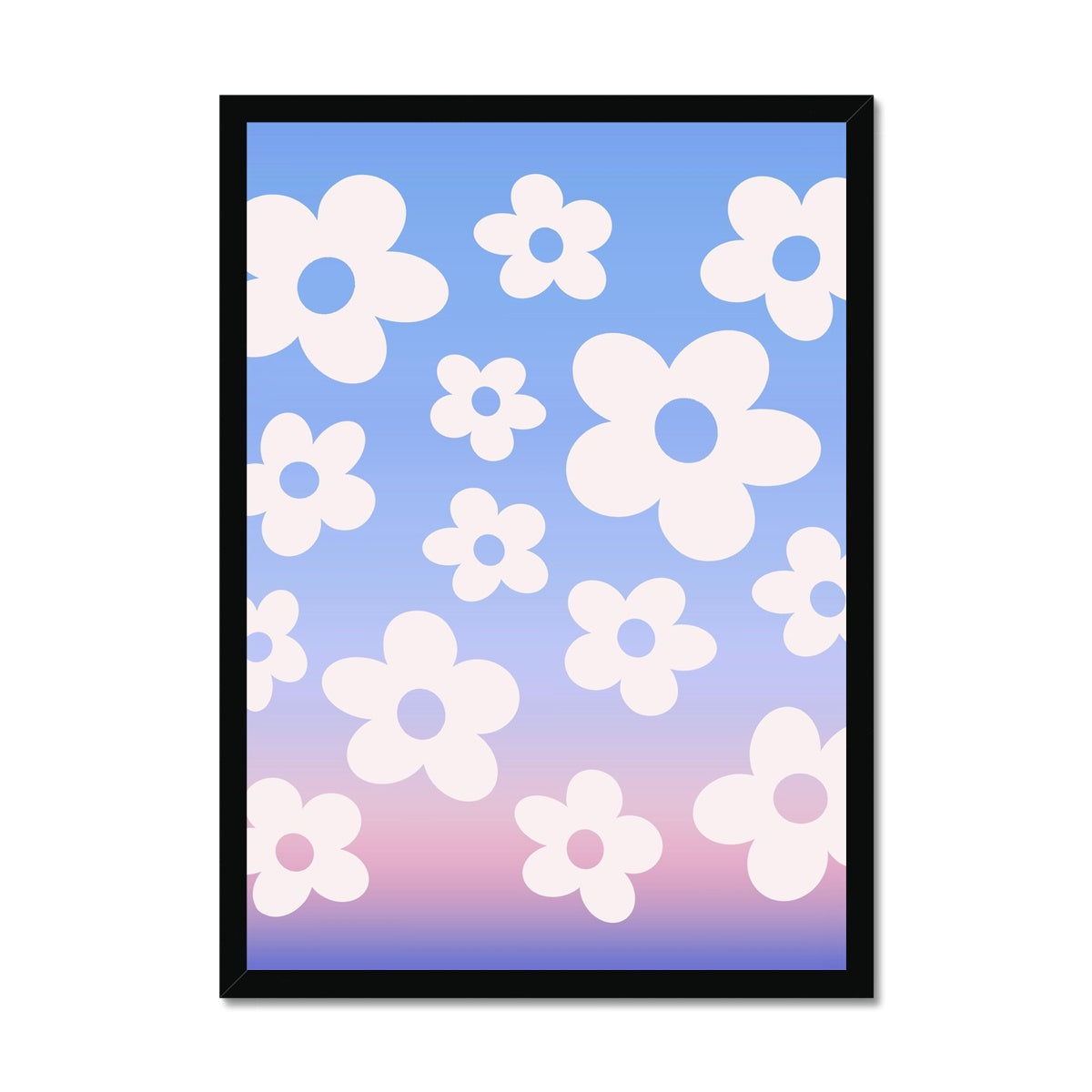 Danish pastel art prints full of daisy flowers and sunset gradient auras. Wall art with a flower market aesthetic. Trendy retro flower posters that are an aesthetic must have for dorm or apartment wall decor.