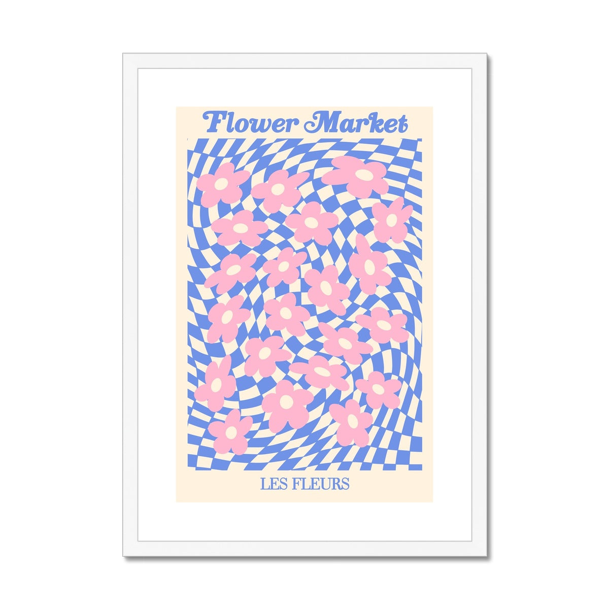 © les muses / Our Flower Market / Psychedelic collection features wall art with checkered floral daisy illustrations under original hand drawn typography, titled Flower Market / Les Fleurs. Danish pastel posters full of checkers and daisies to brighten up any gallery wall.
