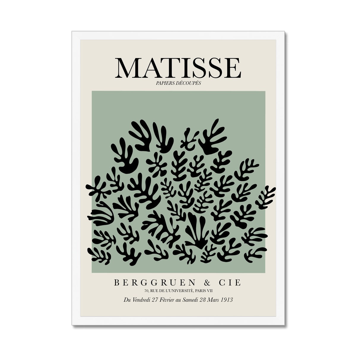 © les muses / Matisse wall art prints featuring flora cut outs or "Papiers Découpés" in a danish pastel style. Matisse exhibition posters with paper cut-outs. Berggruen & Cie museum prints for your gallery wall.