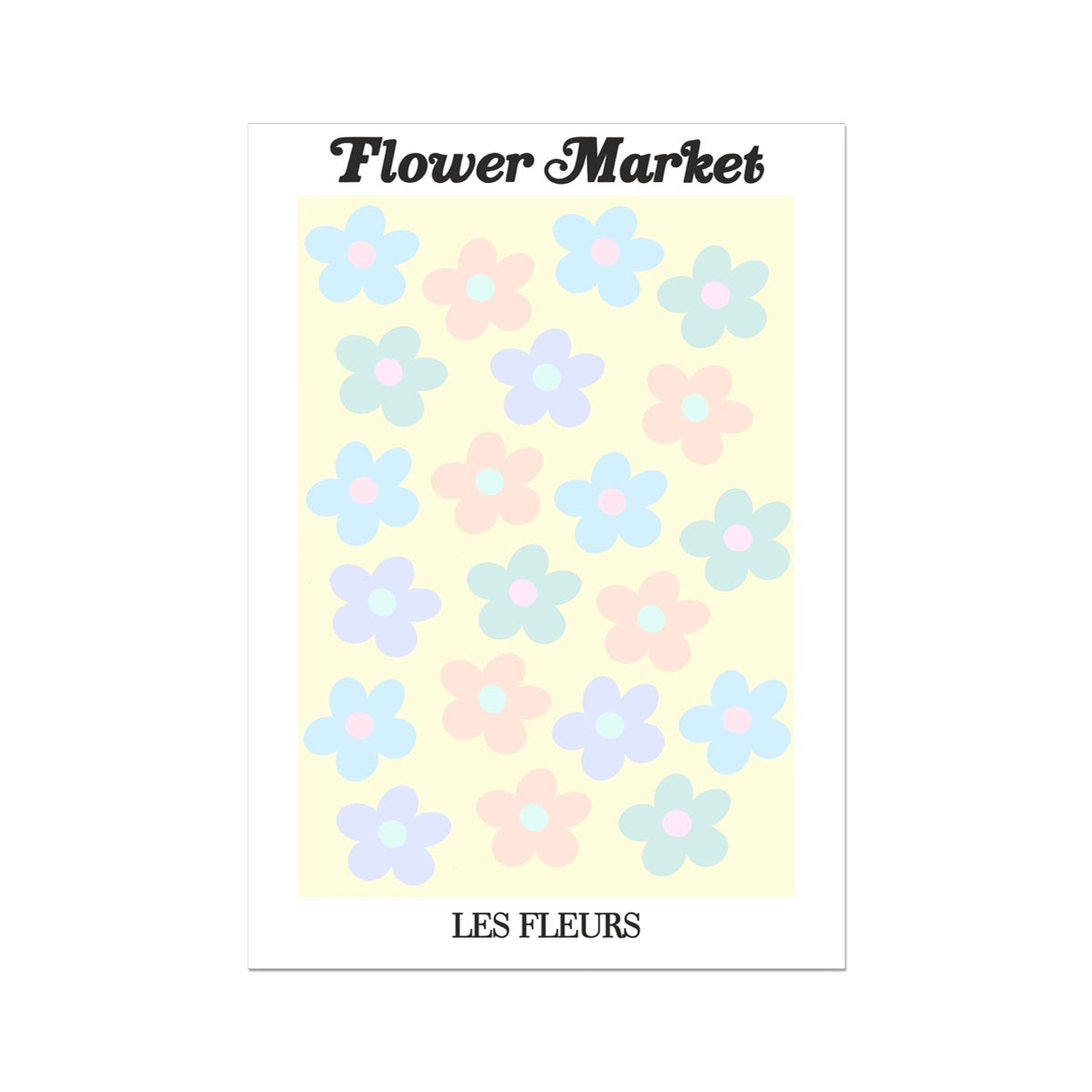 © les muses / Our Flower Market / Les Fleurs collection features wall art with a vibrant daisy design under original hand drawn typography. Danish pastel posters full of daisies to brighten up any gallery wall.
