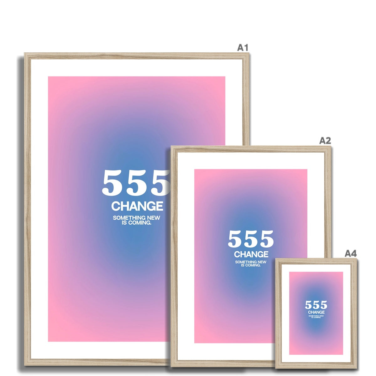 An angel number art print with a gradient aura. Add a touch of angel energy to your walls with a angel number auras. The perfect wall art posters to create a soft and dreamy aesthetic with your apartment or dorm decor. 555 Change: Something New Is Coming.