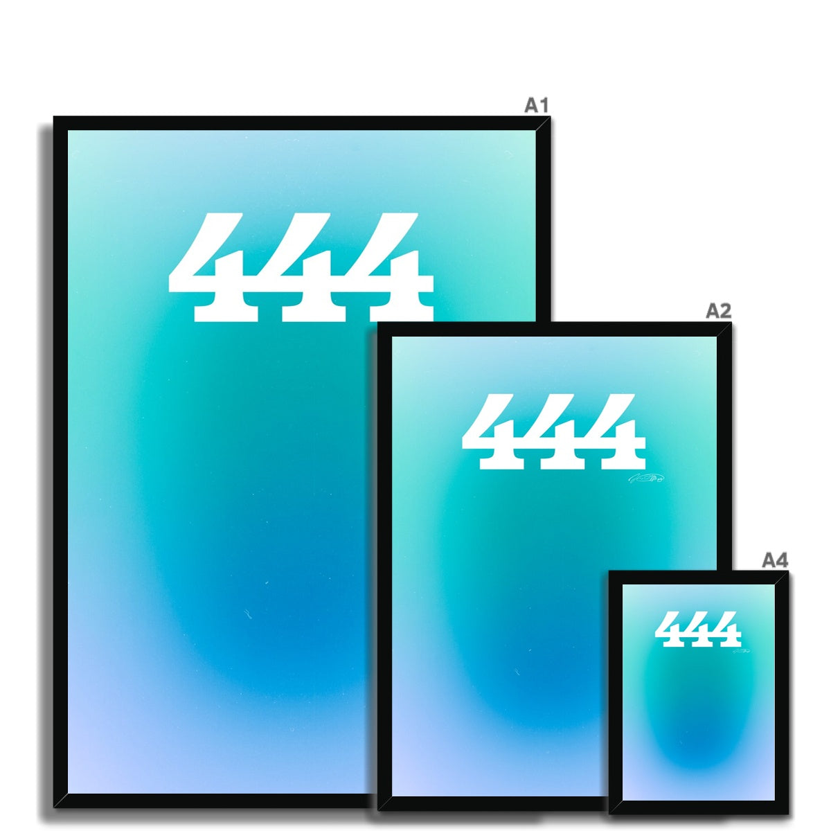 An angel number art print with a gradient aura. Add a touch of angel energy to your walls with a angel number auras. The perfect wall art posters to create a soft and dreamy aesthetic with your apartment or dorm decor. 444 Protection: The Universe And Your Spiritual Guides Are Protecting You.