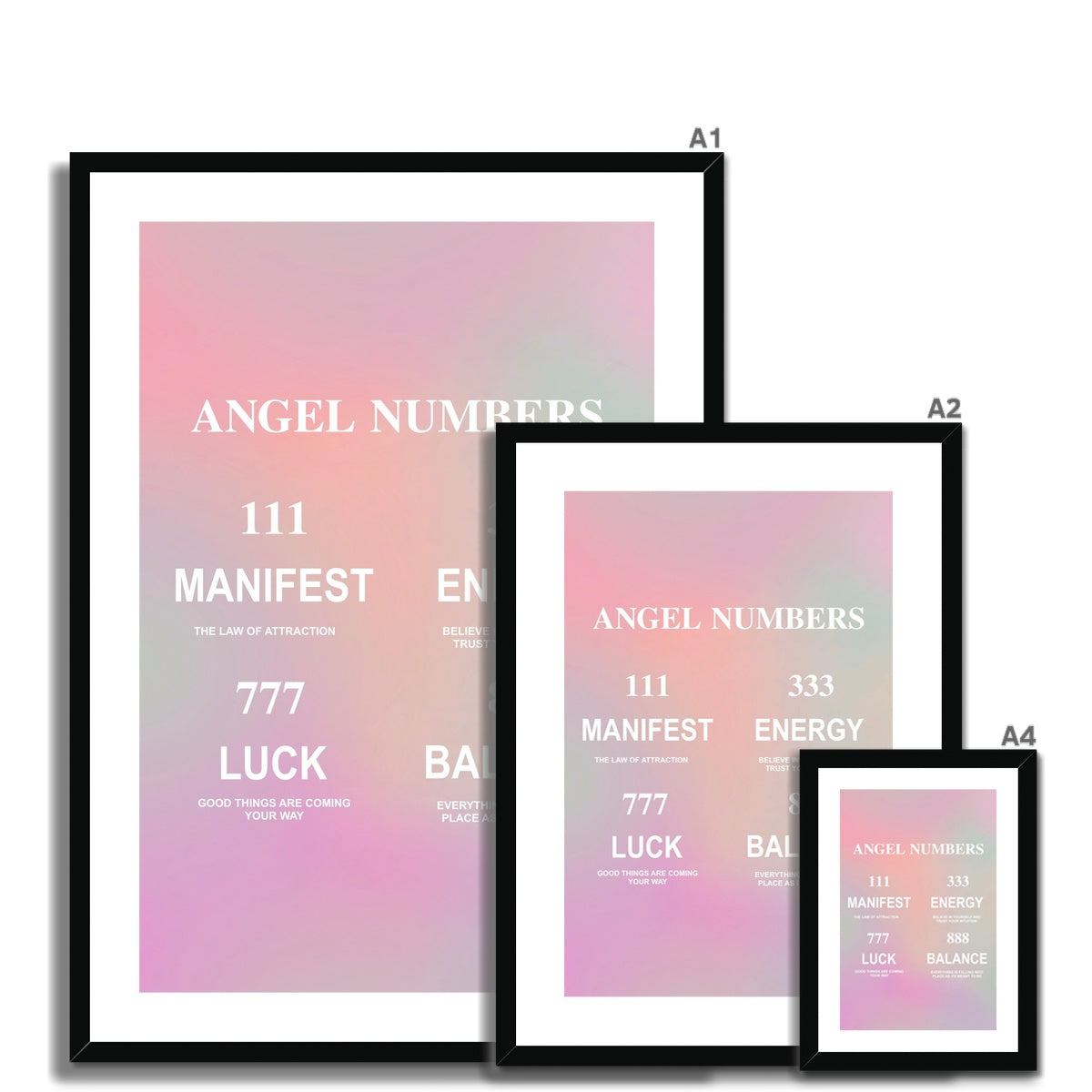 An angel number art print with a gradient aura. Add a touch of angel energy to your walls with a angel number auras. The perfect wall art posters to create a soft and dreamy aesthetic with your apartment or dorm decor.