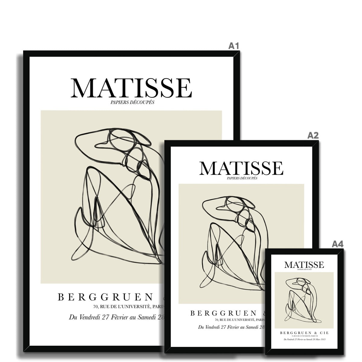 © les muses / Matisse wall art prints featuring nude figure line art or "Papiers Découpés" in a danish pastel style. Matisse exhibition posters with line art figures. Berggruen & Cie museum prints for your gallery wall. 