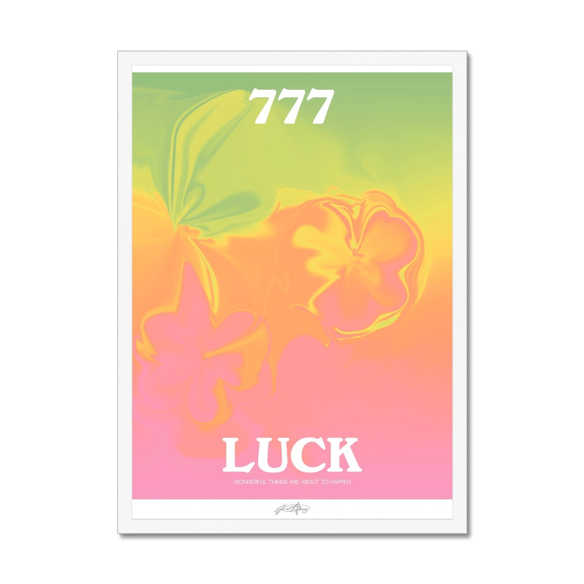 An angel number art print with a gradient aura. Add a touch of angel energy to your walls with a angel number auras. The perfect wall art posters to create a soft and dreamy aesthetic with your apartment or dorm decor. 777 Luck: Wonderful Things Are About To Happen